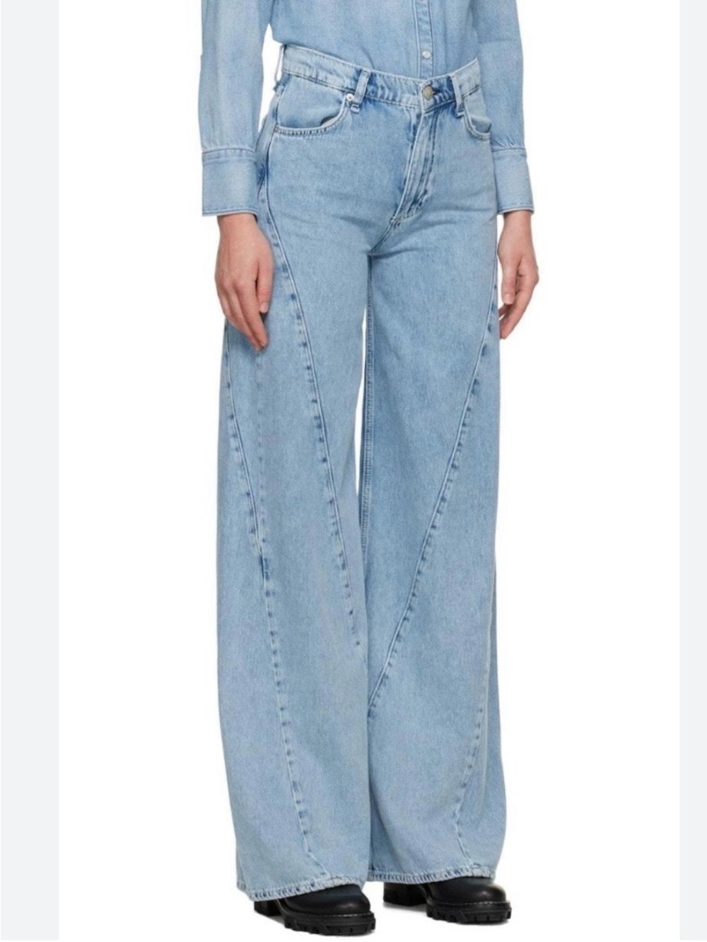 NEW Rag & Bone The Serena High Rise Splice Wide Leg Light Wash Jeans Oconee 32